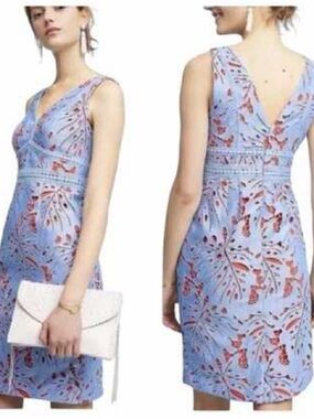 Maeve Anthropologie Blue Lace Dress Orange Lining Size 12